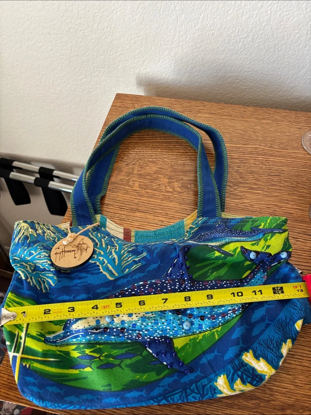 Blue Dolphin Print Canvas Tote Bag by Guy Harvey in excellent condition